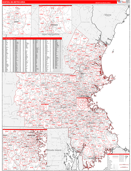 Boston-Cambridge-Newton Metro Area Wall Map